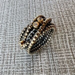 Pandora Entangled Beauty Sterling Silver 14K Gold Ring with Diamonds Sz 6